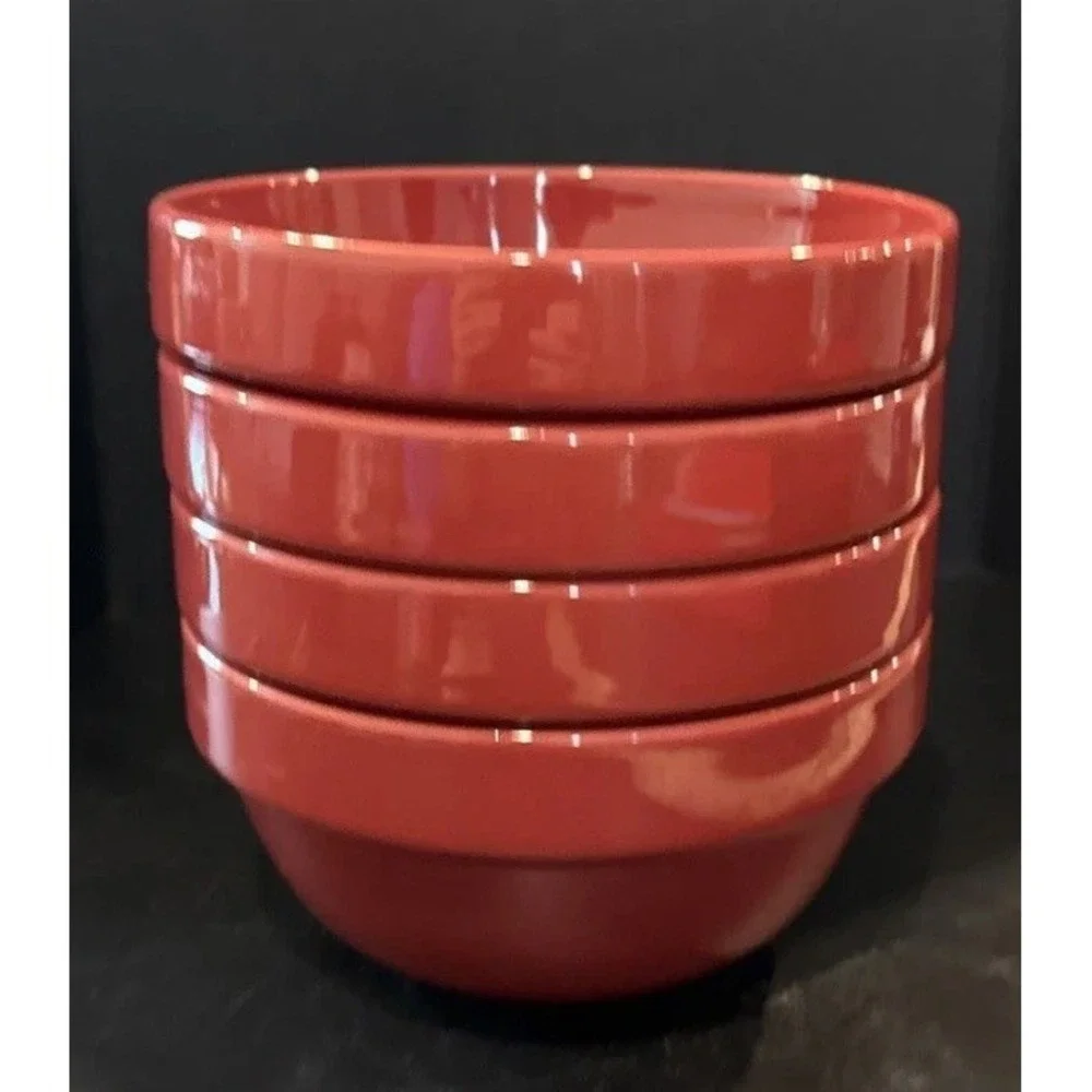Mainstays Red Stoneware Stackables Cereal Salad Soup Bowls Bowl Set Of 4